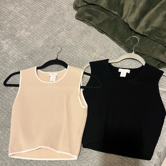 House of Harlow 1960 Tops - House of Harlow 1960 Ribbed Crop Tank - Black & Cream